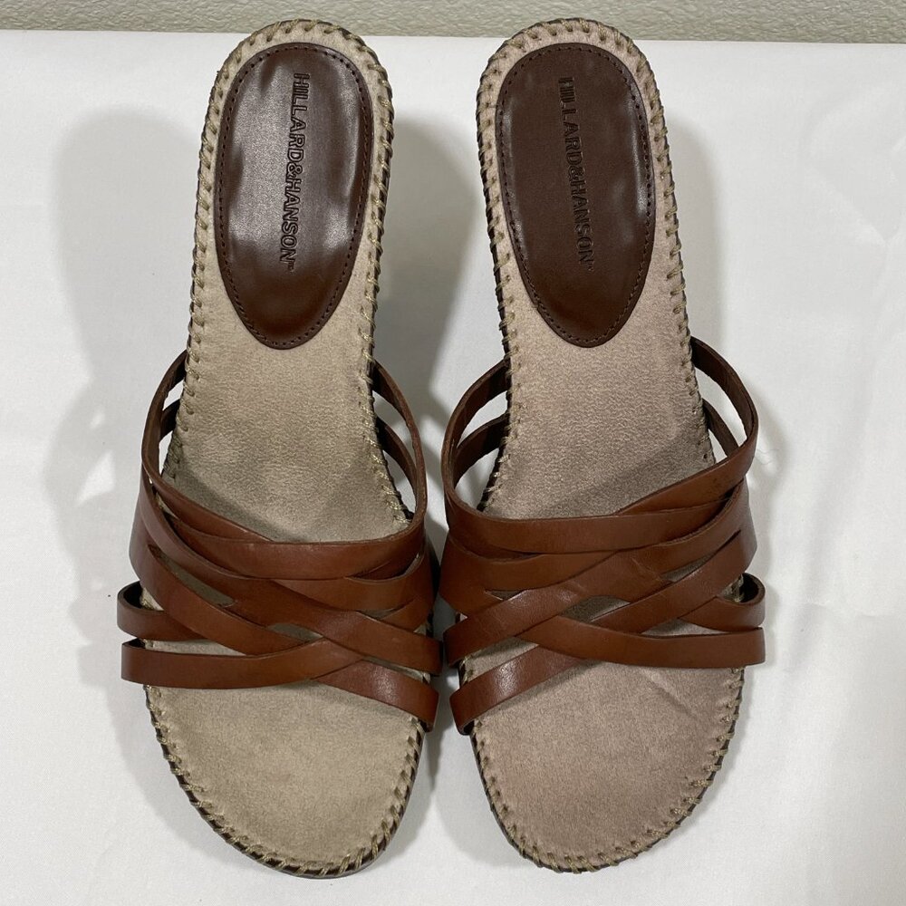 HILLARD & HANSON Cross Up Strappy Slide Heeled Sandal Brown Women 9M